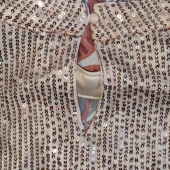 JASAMBAC NWT Sequined Blouse Standing Collar Party Top Date Night Rose Gold 2X - Picture 4 of 14